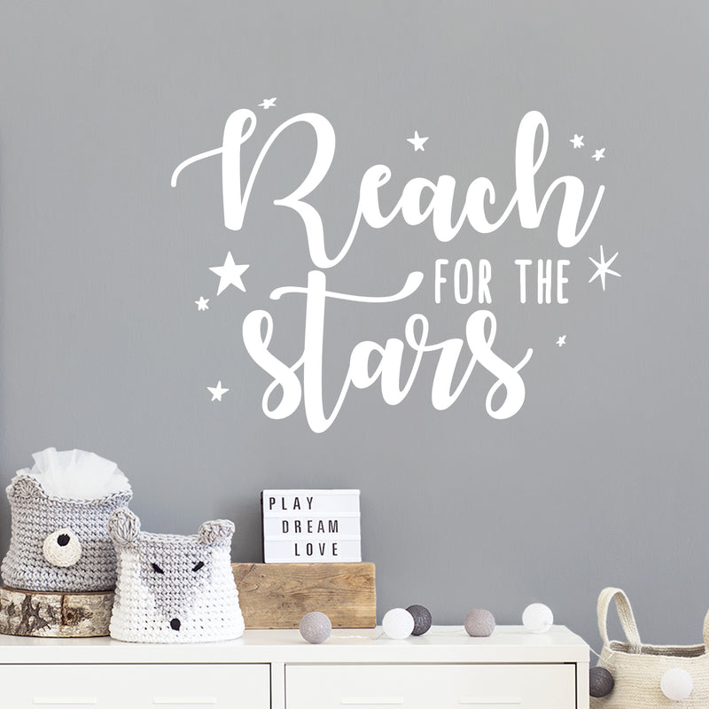 Vinyl Wall Art Decal - Reach For The Stars - 15" x 11.5" - Modern Inspirational Cute girls Quote Sticker For Home School Office Kids room Bedroom Nursery Decor 2