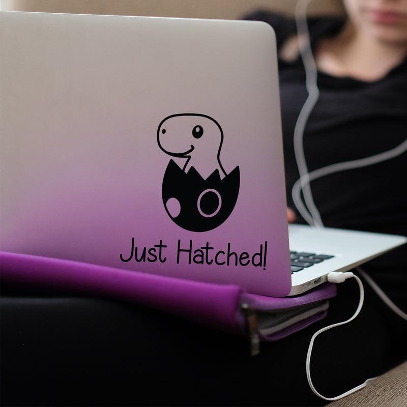 Vinyl Wall Art Decal - Just Hatched - 8" x 8" - Trendy Cute Quote Dinosaur Design Sticker Bumper Sticker For Car Window Thermos Coffee Mug Luggage Office Notebook Laptop Decor 3