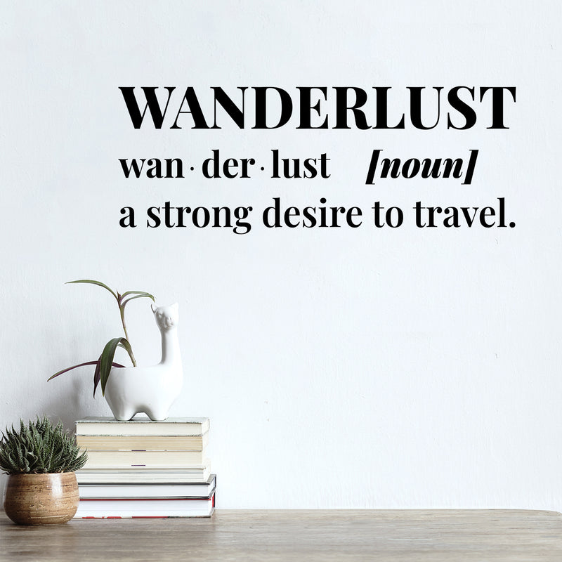 Vinyl Wall Art Decal - Wanderlust. A Strong Desire To Travel - Inspirational Good Vibes Quote Sticker For Adventure Lovers Living Room Office Coffee Shop Storefront Decor 1