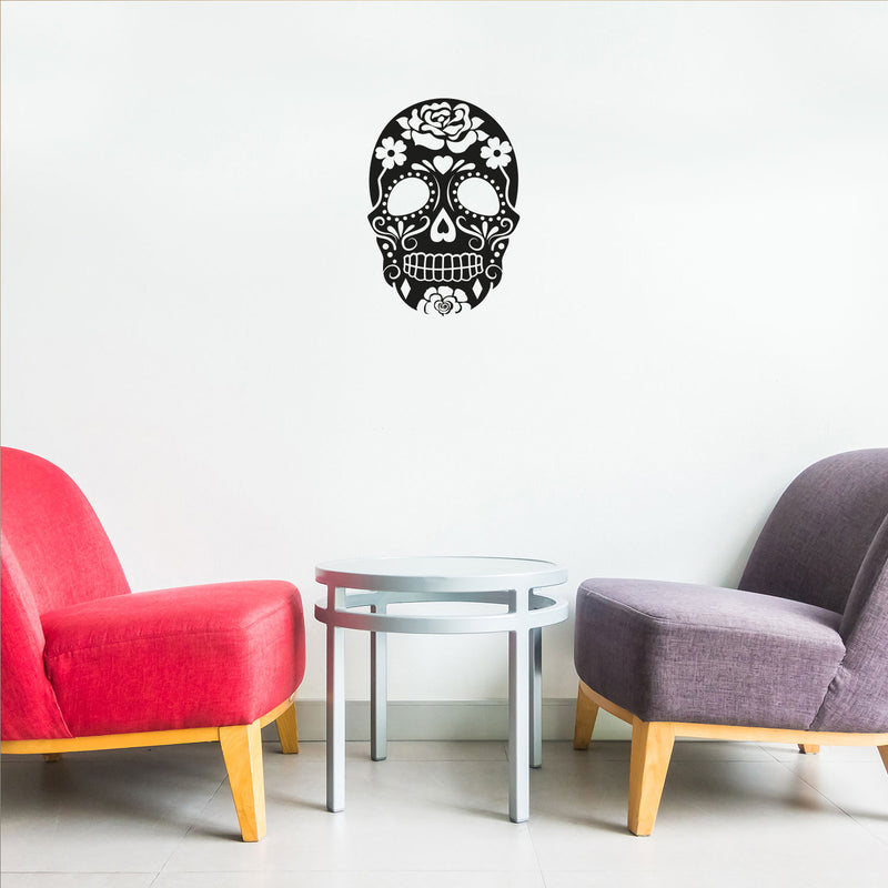 Vinyl Wall Art Decal - Mexican Skull - 21.5" x 15" - Trendy Inspirational Mexico Day Of The Dead Holiday Tradition Floral Design For Home Living Room Office Coffee Shop Storefront Decor 2