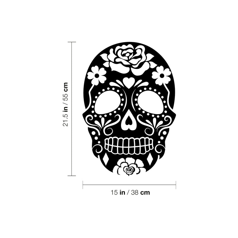 Vinyl Wall Art Decal - Mexican Skull - 21.5" x 15" - Trendy Inspirational Mexico Day Of The Dead Holiday Tradition Floral Design For Home Living Room Office Coffee Shop Storefront Decor 4