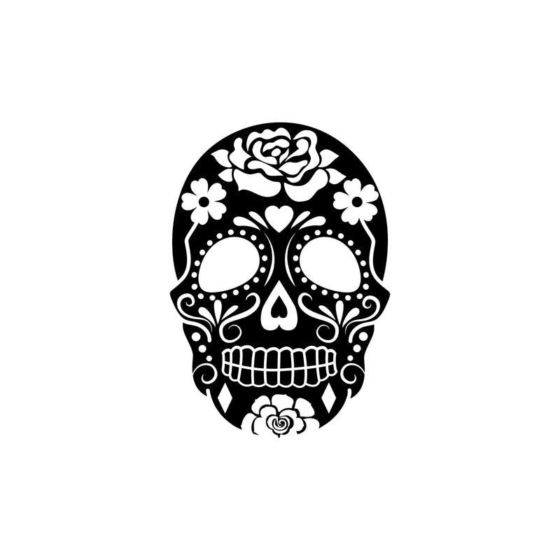 Vinyl Wall Art Decal - Mexican Skull - 21.5" x 15" - Trendy Inspirational Mexico Day Of The Dead Holiday Tradition Floral Design For Home Living Room Office Coffee Shop Storefront Decor 1