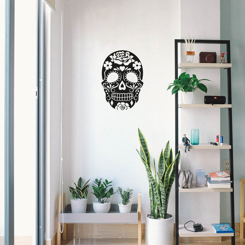Vinyl Wall Art Decal - Mexican Skull - 21.5" x 15" - Trendy Inspirational Mexico Day Of The Dead Holiday Tradition Floral Design For Home Living Room Office Coffee Shop Storefront Decor 3
