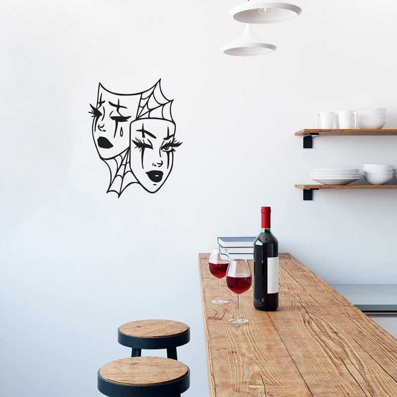 Vinyl Wall Art Decal - Happy And Sad Face - 20" x 17" - Trendy Inspirational Sticker Design Masks Comedy Tragedy For Home Office Bedroom Living Room Theater Actor Decor 2