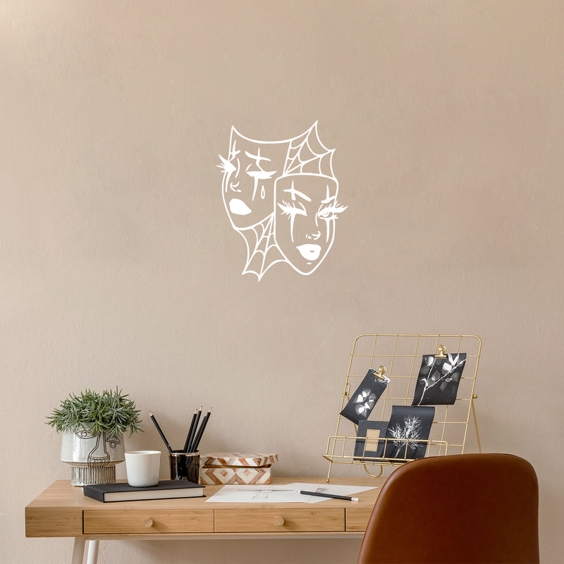 Vinyl Wall Art Decal - Happy And Sad Face - 20" x 17" - Trendy Inspirational Sticker Design Masks Comedy Tragedy For Home Office Bedroom Living Room Theater Actor Decor 2