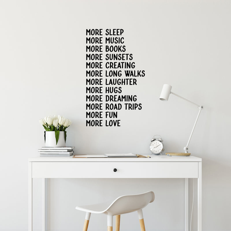 Vinyl Wall Art Decal - More Sleep Music Books Fun Love - Motivating Positive Lifestyle Quote Sticker For Home Bedroom Living Room Office School Coffee Shop Gym Fitness Decor 2