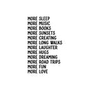 Vinyl Wall Art Decal - More Sleep Music Books Fun Love - Motivating Positive Lifestyle Quote Sticker For Home Bedroom Living Room Office School Coffee Shop Gym Fitness Decor 1