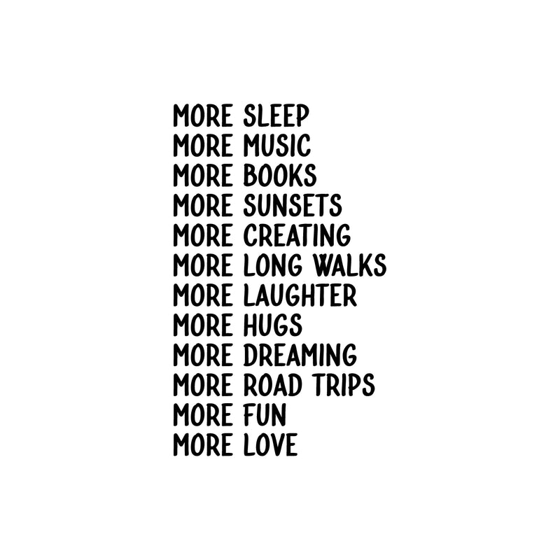 Vinyl Wall Art Decal - More Sleep Music Books Fun Love - 33" x 20" - Motivating Positive Lifestyle Quote Sticker For Home Bedroom Living Room Office School Coffee Shop Gym Fitness Decor 1