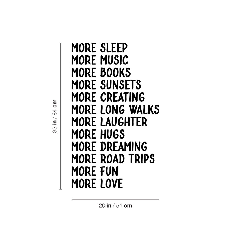Vinyl Wall Art Decal - More Sleep Music Books Fun Love - 33" x 20" - Motivating Positive Lifestyle Quote Sticker For Home Bedroom Living Room Office School Coffee Shop Gym Fitness Decor 4