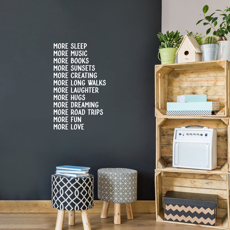 Vinyl Wall Art Decal - More Sleep Music Books Fun Love - 33" x 20" - Motivating Positive Lifestyle Quote Sticker For Home Bedroom Living Room Office School Coffee Shop Gym Fitness Decor 3