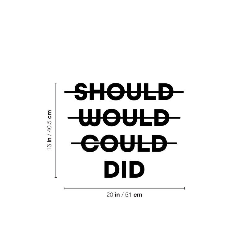 Vinyl Wall Art Decal - Should Would Could Did - 16" x 20" - Trendy Motivating Positive Good Vibes Quote Sticker For Home Bedroom Living Room School Office Gym Fitness Decor 4