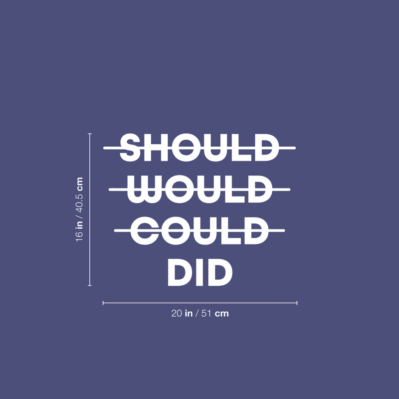 Vinyl Wall Art Decal - Should Would Could Did - 16" x 20" - Trendy Motivating Positive Good Vibes Quote Sticker For Home Bedroom Living Room School Office Gym Fitness Decor 4