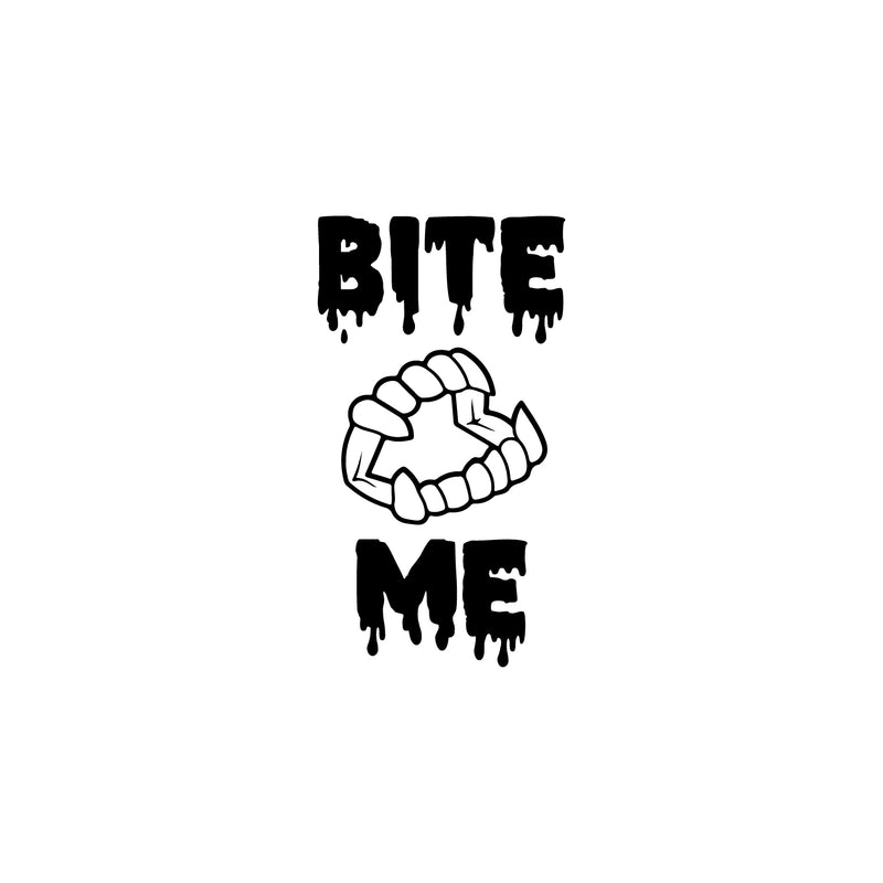 Vinyl Wall Art Decal - Bite Me - 31" x 17" - Trendy Lovely Funny Seasonal Fangs Design Sticker For Home Family Room Windows Entry Doors Office Coffee Shop School Spooky Decor 1