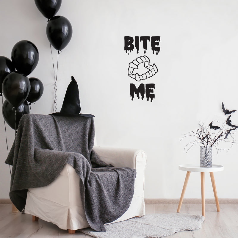 Vinyl Wall Art Decal - Bite Me - Trendy Lovely Funny Seasonal Fangs Design Sticker For Home Family Room Windows Entry Doors Office Coffee Shop School Spooky Decor 3