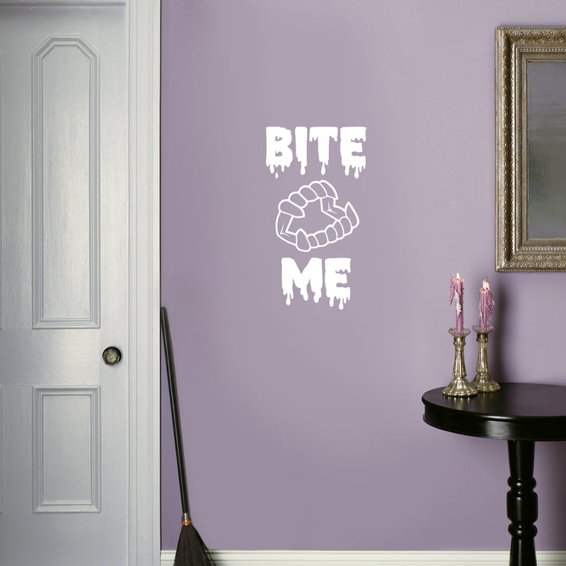 Vinyl Wall Art Decal - Bite Me - 31" x 17" - Trendy Lovely Funny Seasonal Fangs Design Sticker For Home Family Room Windows Entry Doors Office Coffee Shop School Spooky Decor 2