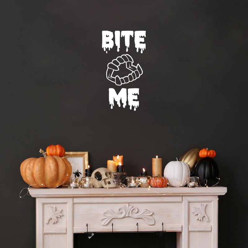 Vinyl Wall Art Decal - Bite Me - 31" x 17" - Trendy Lovely Funny Seasonal Fangs Design Sticker For Home Family Room Windows Entry Doors Office Coffee Shop School Spooky Decor 3