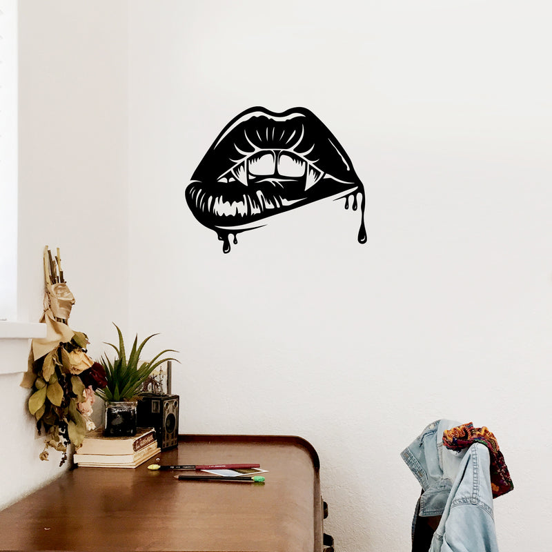 Vinyl Wall Art Decal - Vampire Kiss - 17" x 21" - Trendy Figure Lips Design Sticker For Home Bedroom Office Closet Make Up Mirror Boutique Beauty Salon Decor 3