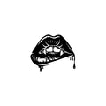 Vinyl Wall Art Decal - Vampire Kiss - Trendy Figure Lips Design Sticker For Home Bedroom Office Closet Make Up Mirror Boutique Beauty Salon Decor 1