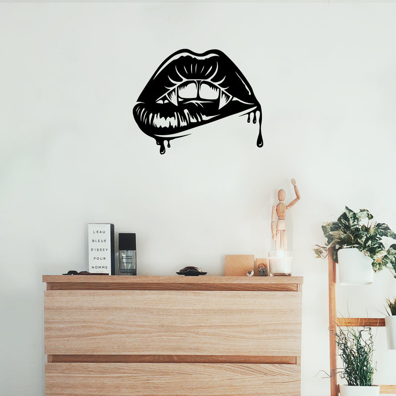 Vinyl Wall Art Decal - Vampire Kiss - 17" x 21" - Trendy Figure Lips Design Sticker For Home Bedroom Office Closet Make Up Mirror Boutique Beauty Salon Decor 2