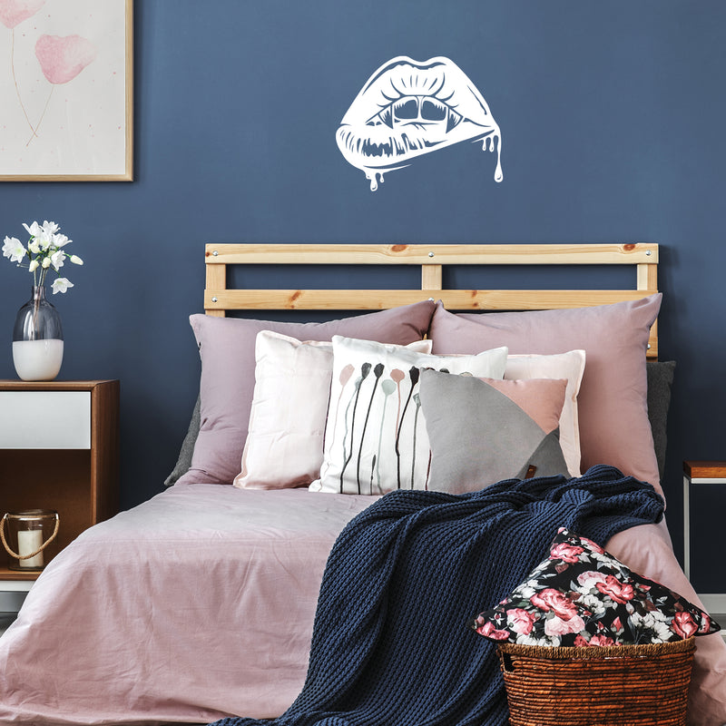 Vinyl Wall Art Decal - Vampire Kiss - 17" x 21" - Trendy Figure Lips Design Sticker For Home Bedroom Office Closet Make Up Mirror Boutique Beauty Salon Decor 3