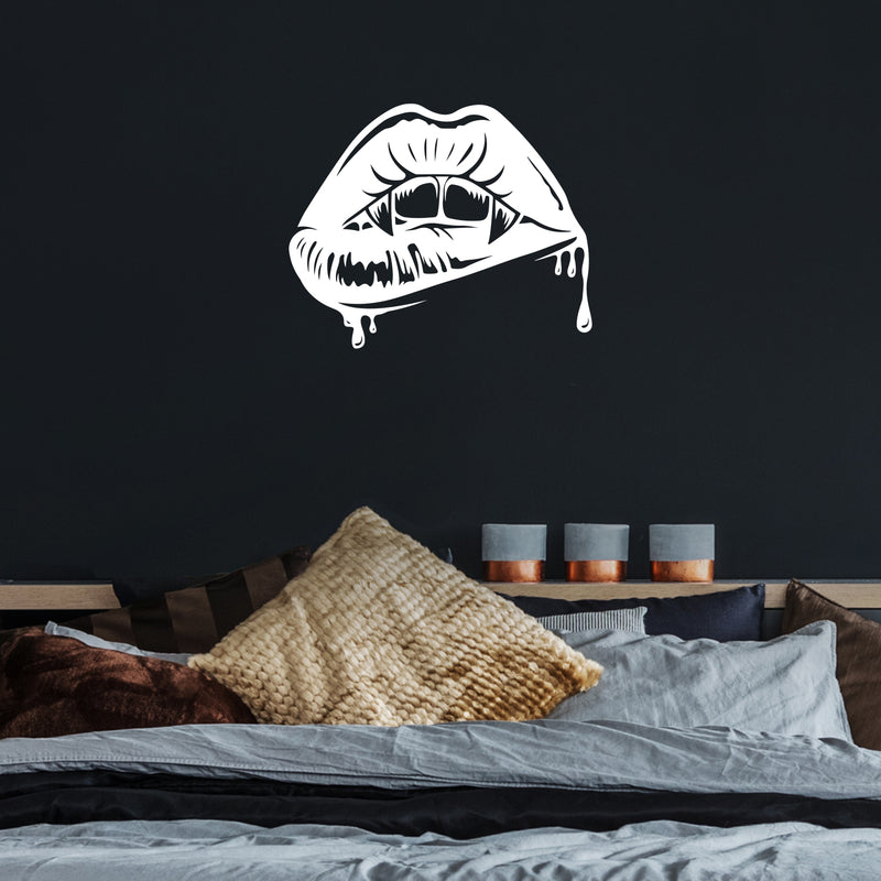 Vinyl Wall Art Decal - Vampire Kiss - 17" x 21" - Trendy Figure Lips Design Sticker For Home Bedroom Office Closet Make Up Mirror Boutique Beauty Salon Decor 2