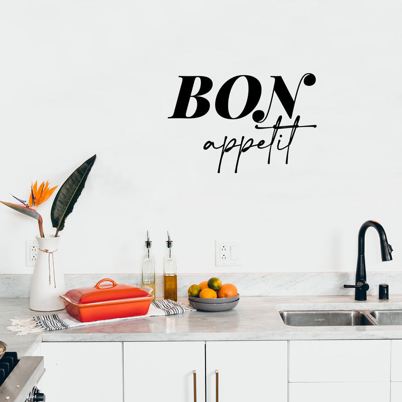 Vinyl Wall Art Decal - Bon Appetit - Trendy Lovely Fun Good Vibes Quote Sticker For Home Kitchen Dining Room Dinner Restaurant Cafeteria Coffee Shop Storefront Decor 2