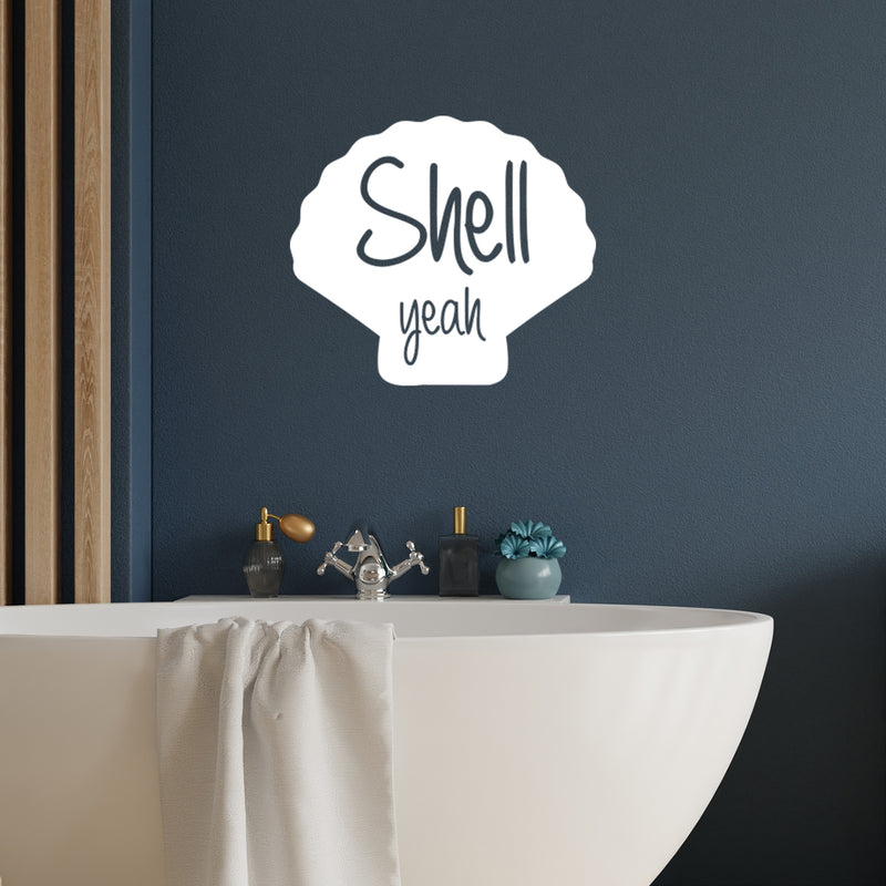 Vinyl Wall Art Decal - Shell Yeah - 14" x 16" - Minimal Cute Adhesive Stickers Shell Design For Home Bedroom Bathroom Kids Room Living Room Beach Icon Store Sea Decor 2