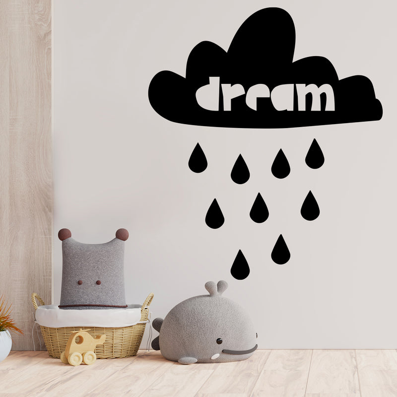 Vinyl Wall Art Decal - Dream Rain - Trendy Inspirational Cute Cloud Design Sticker For Children Bedroom Home Baby Nursery Daycare Kids Room Decor 3