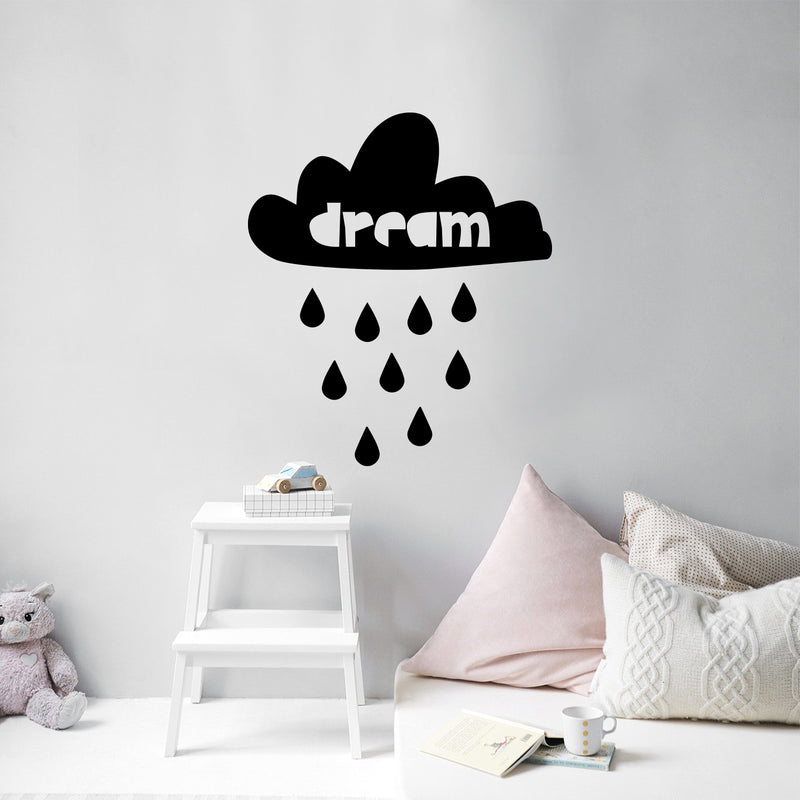 Vinyl Wall Art Decal - Dream Rain - 12" x 14" - Trendy Inspirational Cute Cloud Design Sticker For Children Bedroom Home Baby Nursery Daycare Kids Room Decor 2