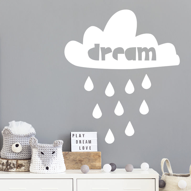 Vinyl Wall Art Decal - Dream Rain - 12" x 14" - Trendy Inspirational Cute Cloud Design Sticker For Children Bedroom Home Baby Nursery Daycare Kids Room Decor 2