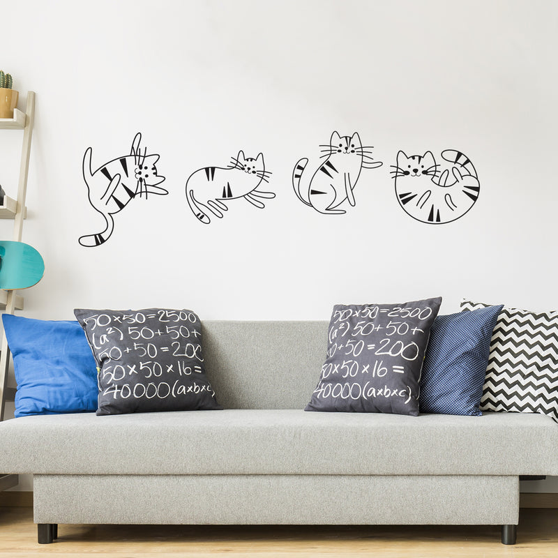 Set Of 4 Vinyl Wall Art Decal - Adorable Cats - 15" x 16.5" - Modern Inspirational Cute Design Sticker For Children Bedroom Home Baby Nursery Daycare Kids Room Decor 3