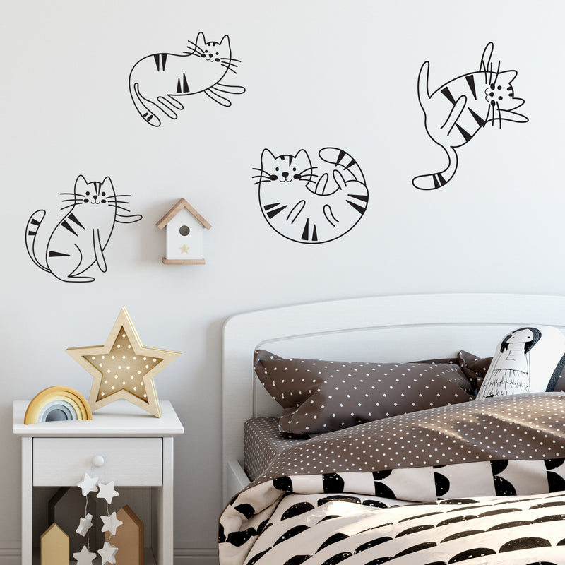 Set Of 4 Vinyl Wall Art Decal - Adorable Cats - 15" x 16.5" - Modern Inspirational Cute Design Sticker For Children Bedroom Home Baby Nursery Daycare Kids Room Decor 2