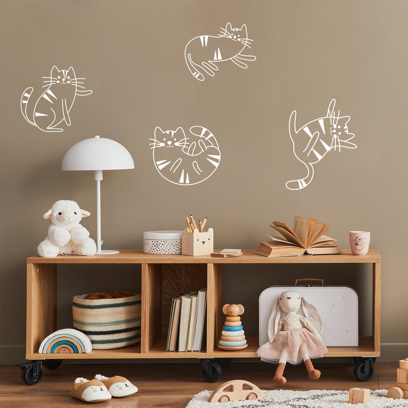 Set Of 4 Vinyl Wall Art Decal - Adorable Cats - 15" x 16.5" - Modern Inspirational Cute Design Sticker For Children Bedroom Home Baby Nursery Daycare Kids Room Decor 3