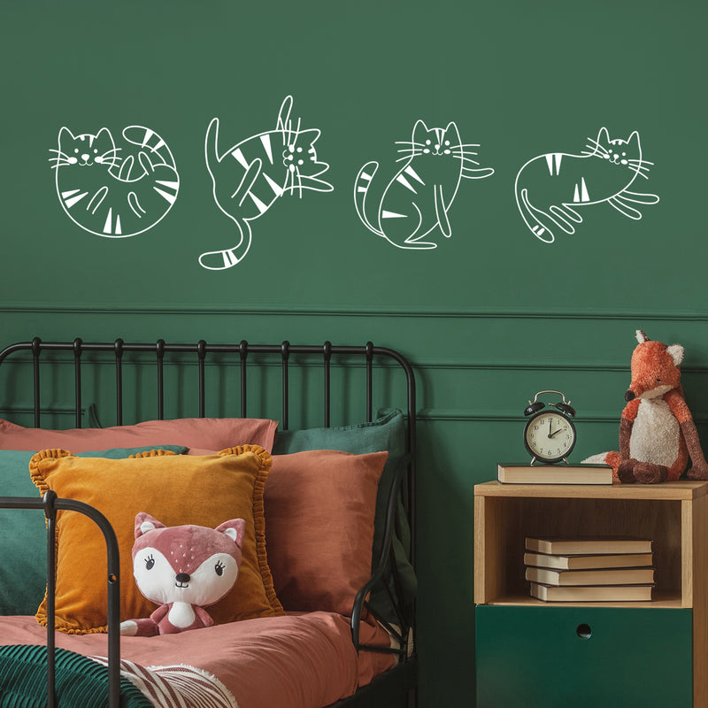 Set Of 4 Vinyl Wall Art Decal - Adorable Cats - 15" x 16.5" - Modern Inspirational Cute Design Sticker For Children Bedroom Home Baby Nursery Daycare Kids Room Decor 2