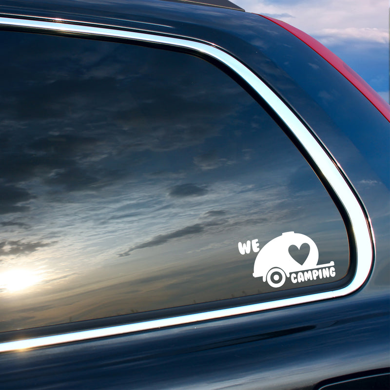 Vinyl Wall Art Decal - We Love Camping - 3" x 5" - Modern Quote Caravan Heart Design Sticker For Bumper Truck Car Window Kids In Family Minivan Cars Mirror Decor 2