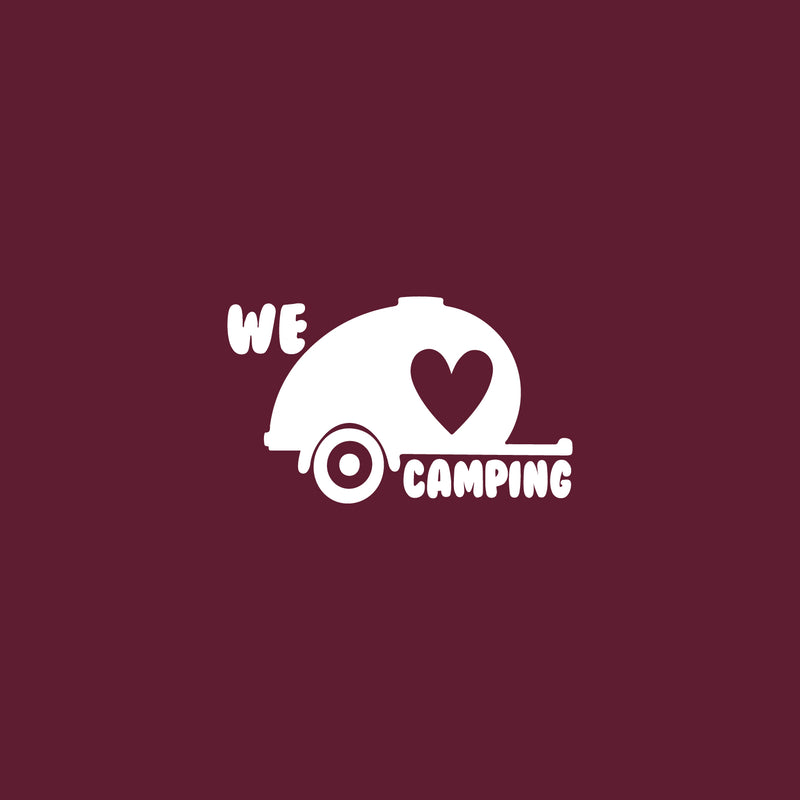 Vinyl Wall Art Decal - We Love Camping - 3" x 5" - Modern Quote Caravan Heart Design Sticker For Bumper Truck Car Window Kids In Family Minivan Cars Mirror Decor 1