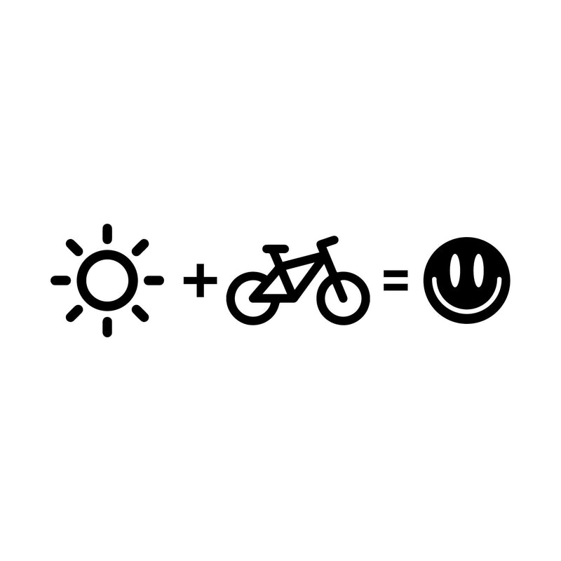 Vinyl Wall Art Decal - Sun Plus Bicycle Equals Happiness - Trendy Shapes For Bedroom Mirror Notebooks Laptops Mugs Thermos Cars Window Bumper Sticker Decor 1