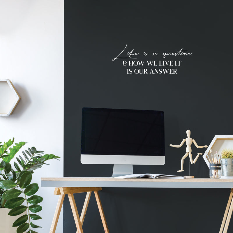 Vinyl Wall Art Decal - Life Is A Question & How We Live It Is Our Answer - 9" x 25" - Optimistic Good Vibes Sticker For Home Bedroom Closet Living Room Office Coffee Shop Decor 2