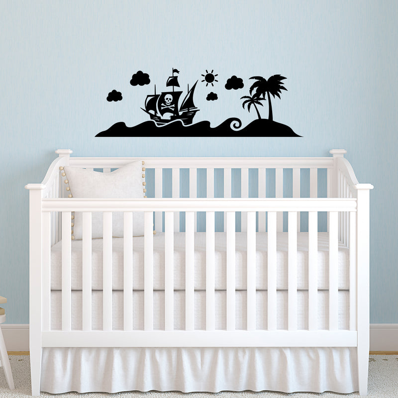 Vinyl Wall Art Decal - Pirate Ship Sea - 15" x 45" - Trendy Inspirational Cute Design Sticker For Children Bedroom Home Baby Nursery Daycare Kids Room Decor 2