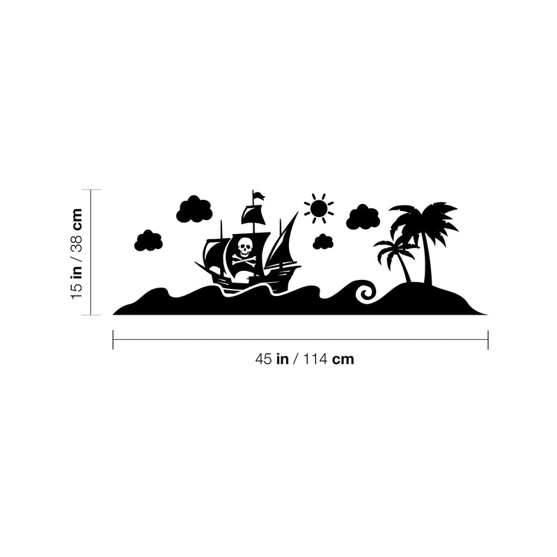 Vinyl Wall Art Decal - Pirate Ship Sea - 15" x 45" - Trendy Inspirational Cute Design Sticker For Children Bedroom Home Baby Nursery Daycare Kids Room Decor 4