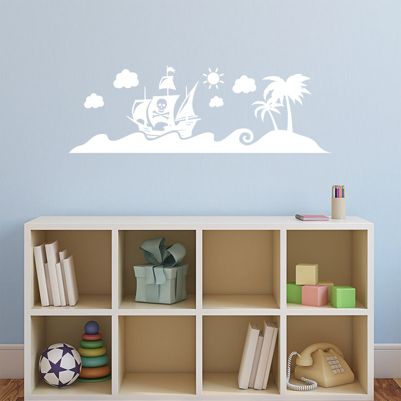 Vinyl Wall Art Decal - Pirate Ship Sea - 15" x 45" - Trendy Inspirational Cute Design Sticker For Children Bedroom Home Baby Nursery Daycare Kids Room Decor 3