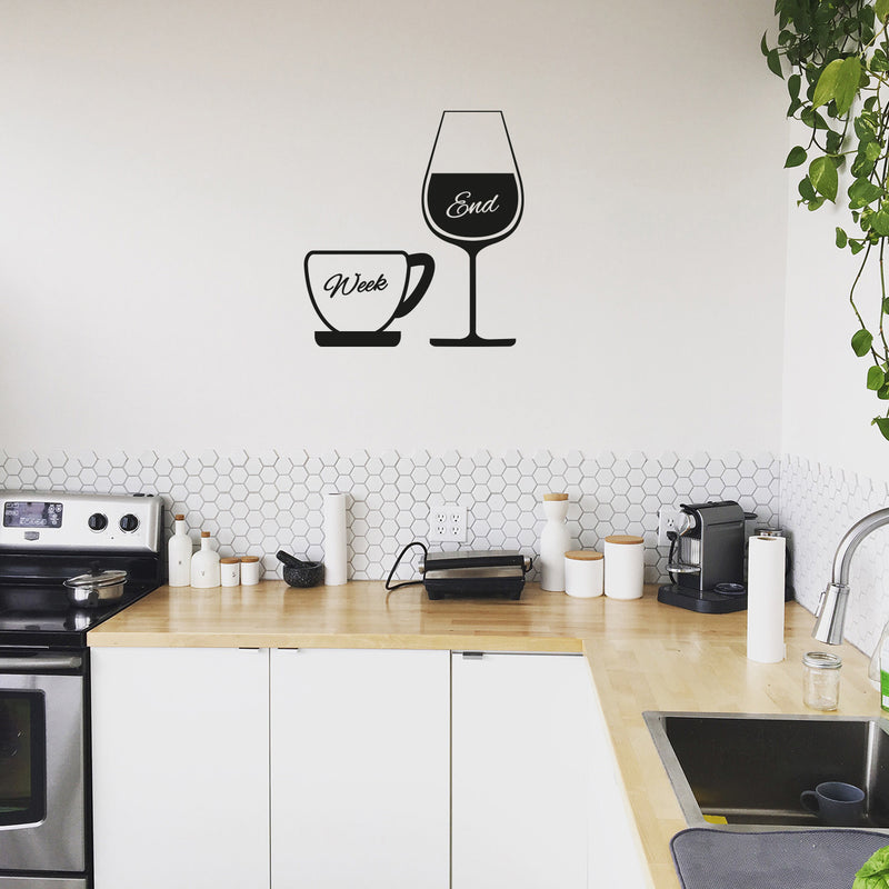 Vinyl Wall Art Decal - Week End - Trendy Inspirational Weekend Quote Sticker For Wine Lovers Home Bar Kitchen Living Room Restaurant Store Decor 2