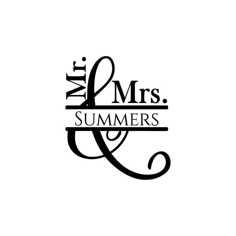 Vinyl Wall Art Decal - Custom Mr. and Mrs. Last Name - Modern Sweet Lovely Quote Sticker For Home Couples Bedroom Entry Door Windows Wedding Reception Banquet Hall Decor 1