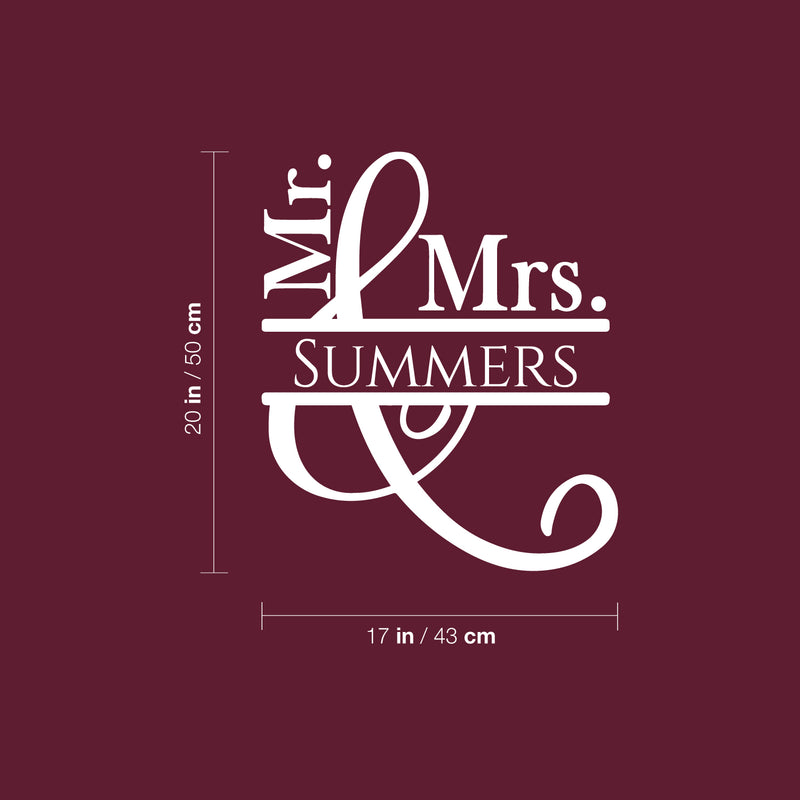 Vinyl Wall Art Decal - Custom Mr. and Mrs. Last Name - 20" x 17" - Modern Sweet Lovely Quote Sticker For Home Couples Bedroom Entry Door Windows Wedding Reception Banquet Hall Decor 4