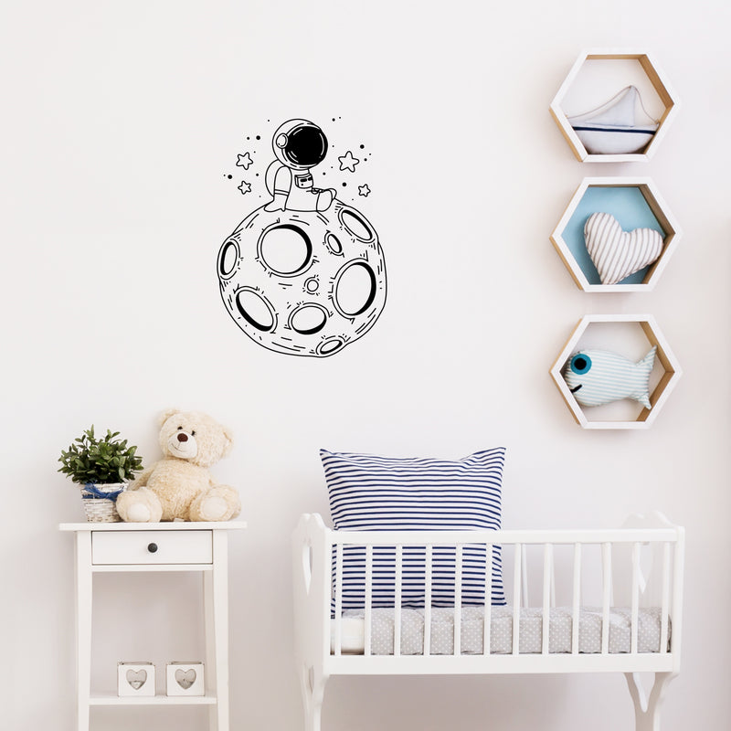 Vinyl Wall Art Decal - Astronaut On Moon - 23. - Trendy Inspirational Cute Design Sticker For Children Bedroom Home Baby Nursery Daycare Kids Room Decor 3