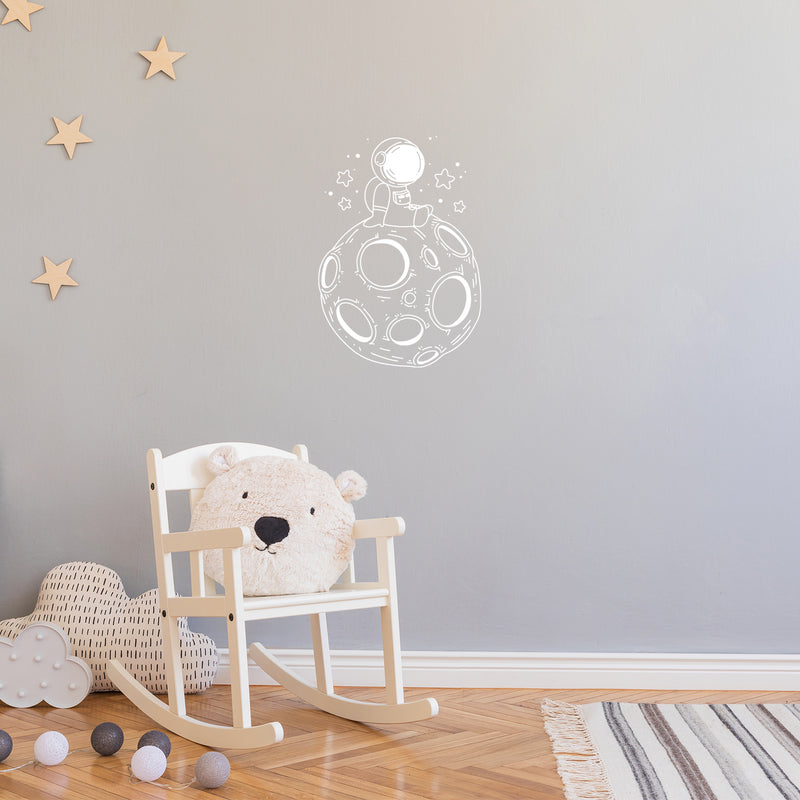 Vinyl Wall Art Decal - Astronaut On Moon - 23.5" x 16.5" - Trendy Inspirational Cute Design Sticker For Children Bedroom Home Baby Nursery Daycare Kids Room Decor 3