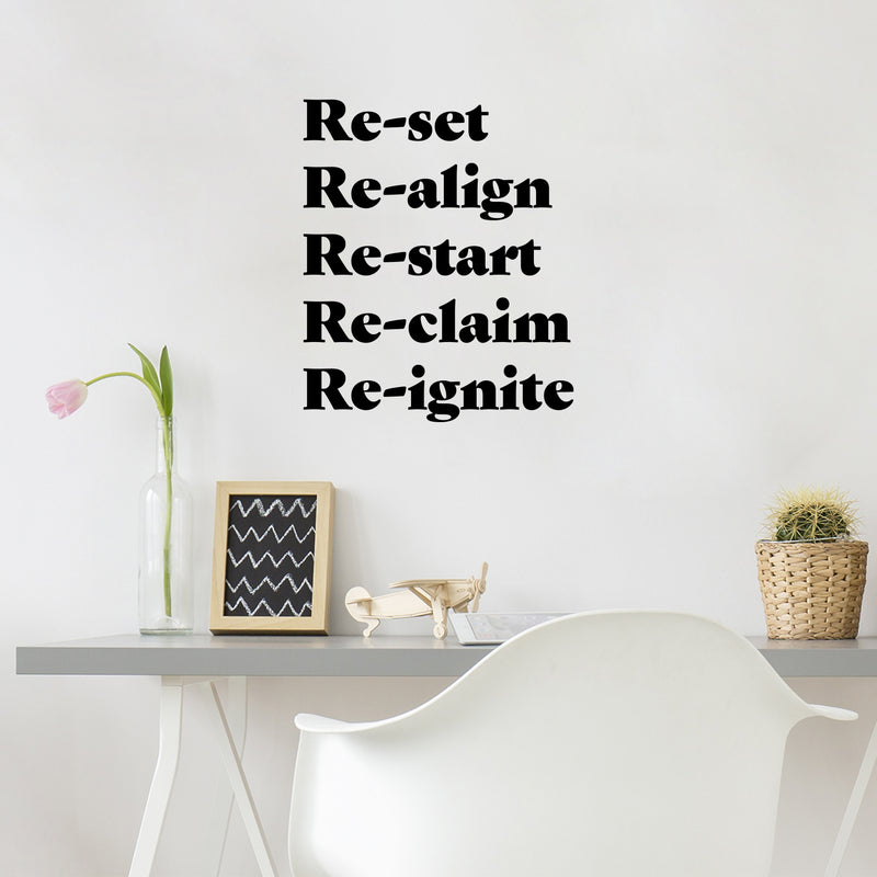 Vinyl Wall Art Decal - Re-set Re-align Re-start - Modern Motivational Self Love Quote Sticker For Home Bedroom Window Office Therapy Living Room Mirror Decor 2