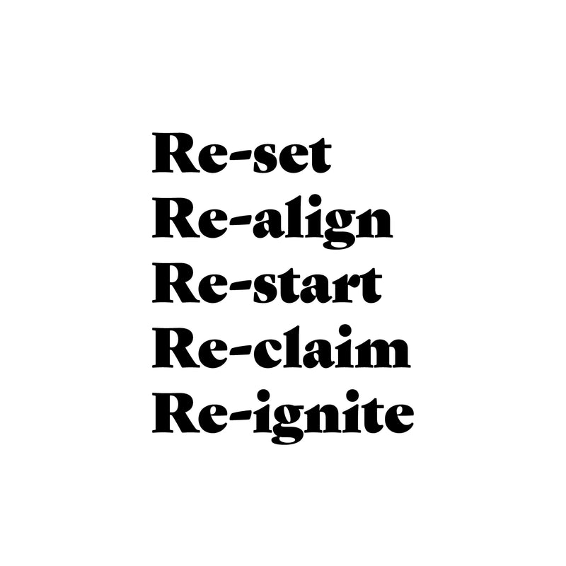 Vinyl Wall Art Decal - Re-set Re-align Re-start - 19" x 16" - Modern Motivational Self Love Quote Sticker For Home Bedroom Window Office Therapy Living Room Mirror Decor 1