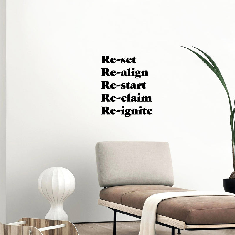 Vinyl Wall Art Decal - Re-set Re-align Re-start - 19" x 16" - Modern Motivational Self Love Quote Sticker For Home Bedroom Window Office Therapy Living Room Mirror Decor 3