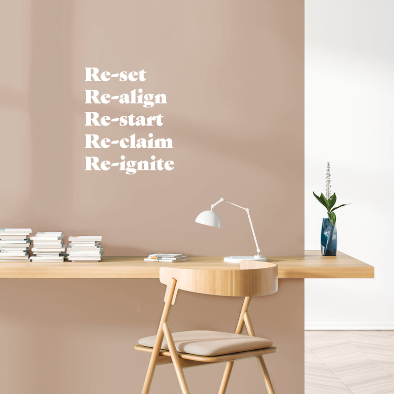 Vinyl Wall Art Decal - Re-set Re-align Re-start - 19" x 16" - Modern Motivational Self Love Quote Sticker For Home Bedroom Window Office Therapy Living Room Mirror Decor 2